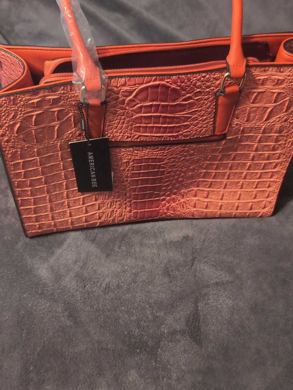 Croc-Embossed Orange Tote Bag by AmericanBee